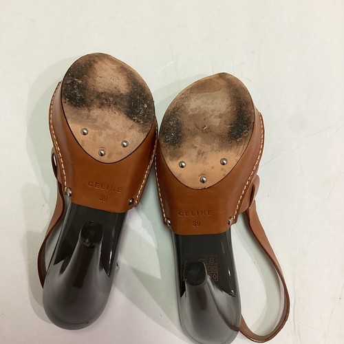 Celine Leather Sandal With High Heel Platform Slingback Shoes Brown 8.5 HTF - Picture 13 of 17