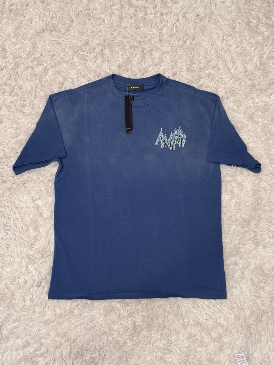 Amiri Blue/Green Flame Logo Tee Shirt Size Small Same Day Shipping