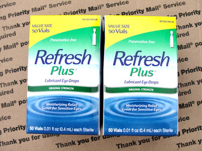 2 Packs of 50  (100 Single Vials) Refresh Plus Lubricant Eye Drops FRESH 06/2027