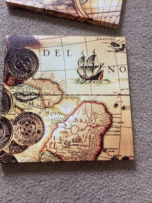 Set of 5 Map & Compass Wall Canvas Nautical Decor