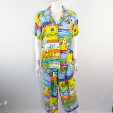Jams World Tropical 2 Piece Set Size XL Short Sleeve Shirt  Capri Pants Hawaii
