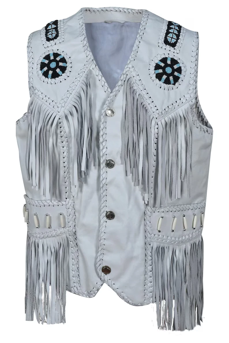 Men Suede Leather Vest, Western Cowboy Style Leather Vest, Native Fringed Vest
