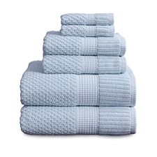 100 Cotton 6-Piece Bath Towel Set  Blue  Oeko-TEX 6 Piece Set Chambray Blue