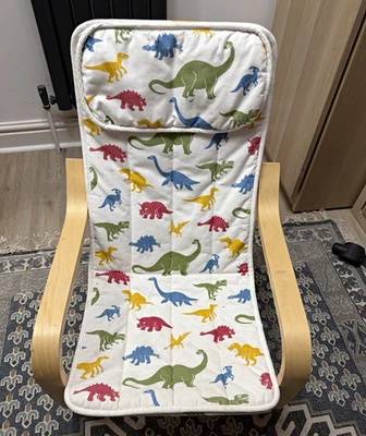 IKEA POÄNG Armchair Dinosaur Cushion Multicolour, Wood Beige Frame
