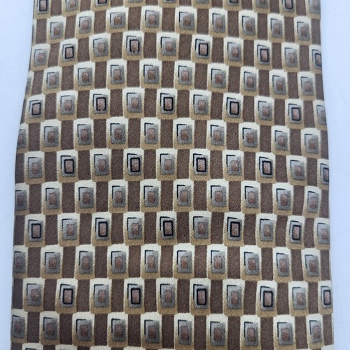 Stonehenge Mens Necktie Tan Cream Satin Geometric Print Modern Handmade New - Picture 3 of 9