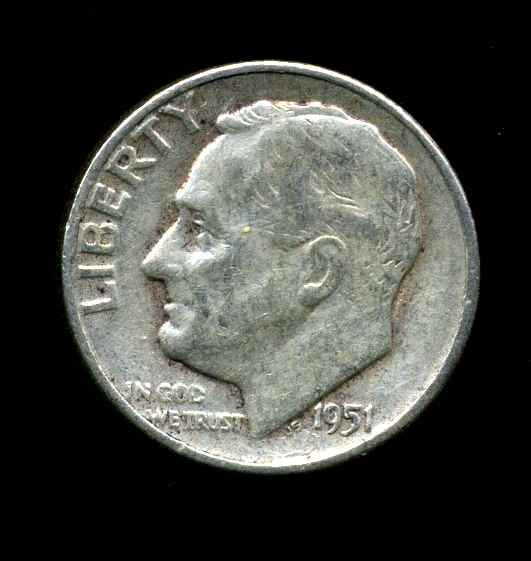 1951 P Roosevelt Dime US 10 Cent U.S America SILVER UNITED STATES 10c Coin #6982