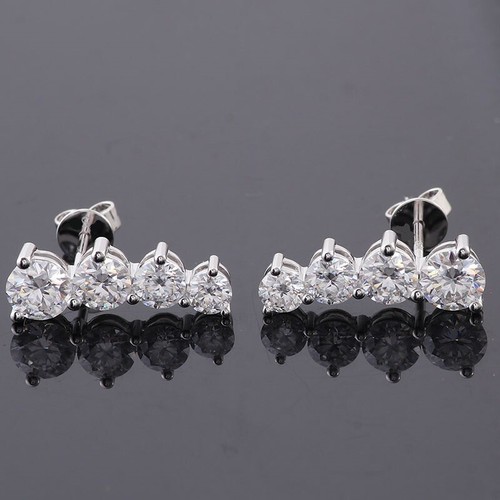 2.0 TCW Round Moissanite Ear Climber Push Back Earrings For Women In 925 Silver - Picture 4 of 8