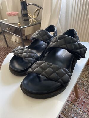 Black Vegan Quilted Ch**el Style Dad Sandals- Size 39 EUR /9 US 