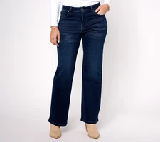 NEW Jingle Belle by Kim Gravel 8 Satin Weave Wide Leg Jeans Dark Indigo QVC 7972