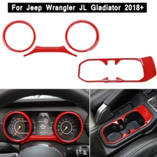 Red Dashboard Panel & Cup Holder Cover Trim Kit For 2018+ Jeep Wrangler JL JT