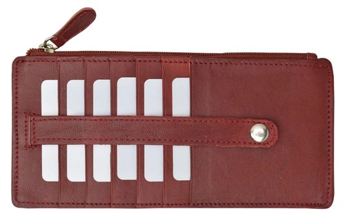 Genuine Leather Women's Credit Card Slide Stacker Long Wallet ID Zip Pocket - Picture 9 of 23