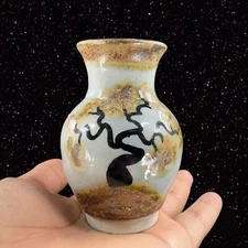 Mexico Pottery Bud Vase Tonala Hand Painted Bird Two Sided Tree Mexican Pottery