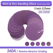 125mm 5" Wet & Dry Sanding Discs Sandpaper For Drill Hook Loop Pads 60-10000Grit