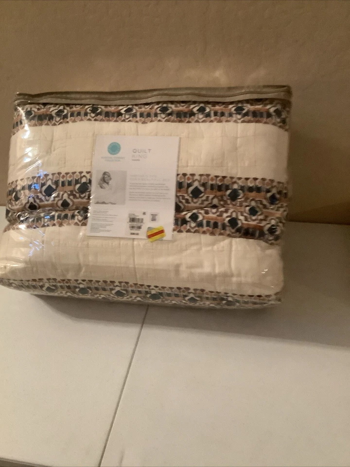 Edredón Martha Stewart Beige Marrón Negro Plisado King 100% Algodón Foto 2 de 2