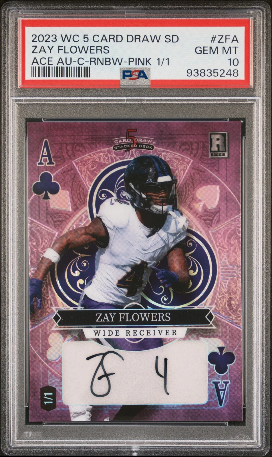 Zay Flowers Wild Card 5 Card Draw Stacked Deck Ace Autographs #ZFA Club-Rainbow Foil-Pink 1/1
