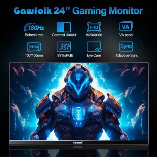 Gaming Monitor 24 Inch Curved 180Hz, PC Screen Full HD 1080P, 2800R Frameless Cu - Picture 2 of 6