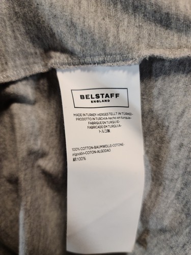 BELSTAFF England Sz M Oversized Black Logo Print Gray Tee Slim Fit Designer - Picture 8 of 10
