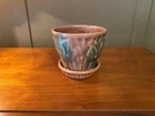 Vintage McCoy Pottery Brown & Green Twigs & Leaves Flower Pot Planter w/ Saucer