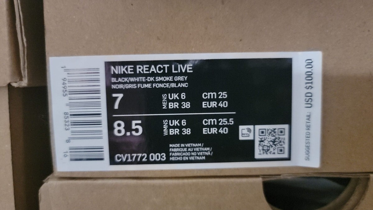 Nike React Live CV1772 003 Black/Dark Smoke Grey-White New Nike React Live CV1772 003 Black/Dark Smoke Grey-White New
