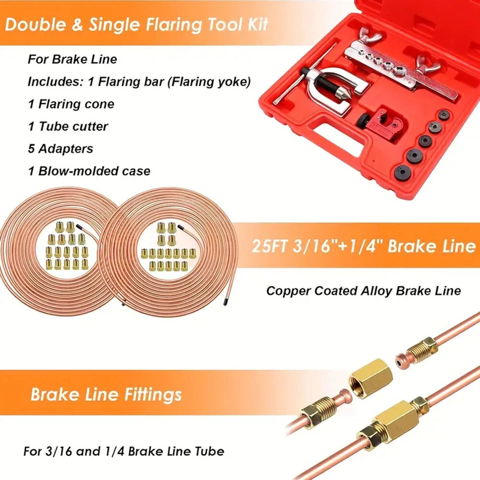 Kit de línea de freno recubierto de cobre 3/16 1/4 + accesorios y uniones + kit de herramientas de quemador Foto 2 de 4