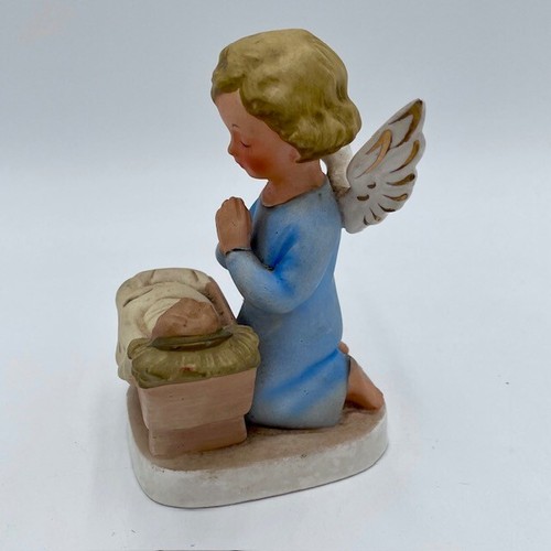 Vintage Nativity Ceramic Knelling Angel Baby Jesus Manger Figurine Japan 4” - Picture 3 of 8