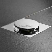 Brass Square Bathroom Shower Pop Up Floor Drain Anti Odor Invisible Drainer 4 in
