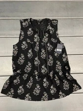 Lucky Brand Floral Blouse Top Womens Small Black Sleeveless Whimsigoth NWT