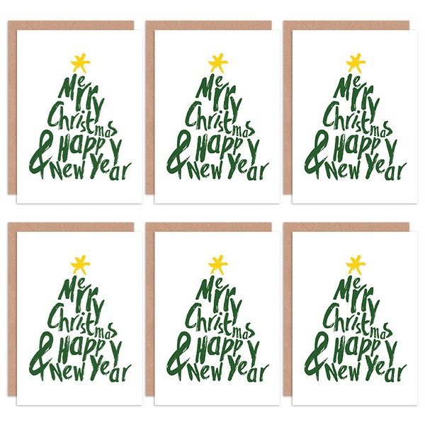 Christmas Cards X6 Merry Christmas Happy New Year Tree Set Xmas XMPACK029_CP-image