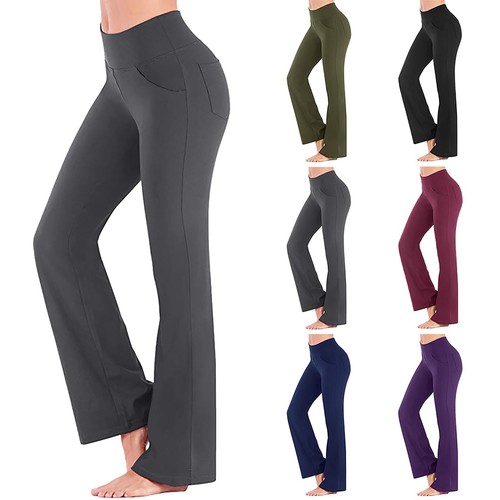 YOGA Pants Flare Leg Long Fitness Foldover Waist Womens Workout Gym Bootcut Pant