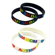 4 Pack Adult Size Autism Dad and Mom Wristbands Medical ID Silicone Bracelets