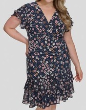 Tommy Hilfiger Women's Blue Floral-Print Ruffled A-Line Dress Plus Size 22W