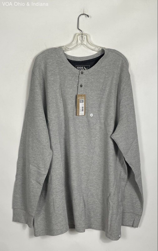 Eddie Bauer Men's Gray Waffle Knit Thermal Henley Long Sleeve Shirt NWT T3XL