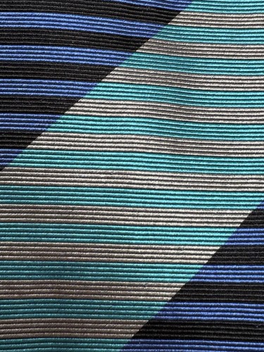 Allegro Brand Mens Italian 100% Silk Tie Horizontal Repp Stripes Blue Black Grey - Picture 5 of 7