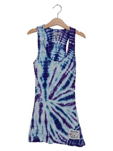TRUE RELIGION Damen Top XS Blau Lila Weiß Tie-Dye Logo