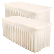 2 Packs Ivory Spandex Table Clothes for 6 Foot Rectangle Table, Spandex Table...