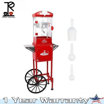 Popcorn Machine w/ Cart, Wheels & 10-Ounce Kettle Popcorn Maker 3 Plastic Spoons