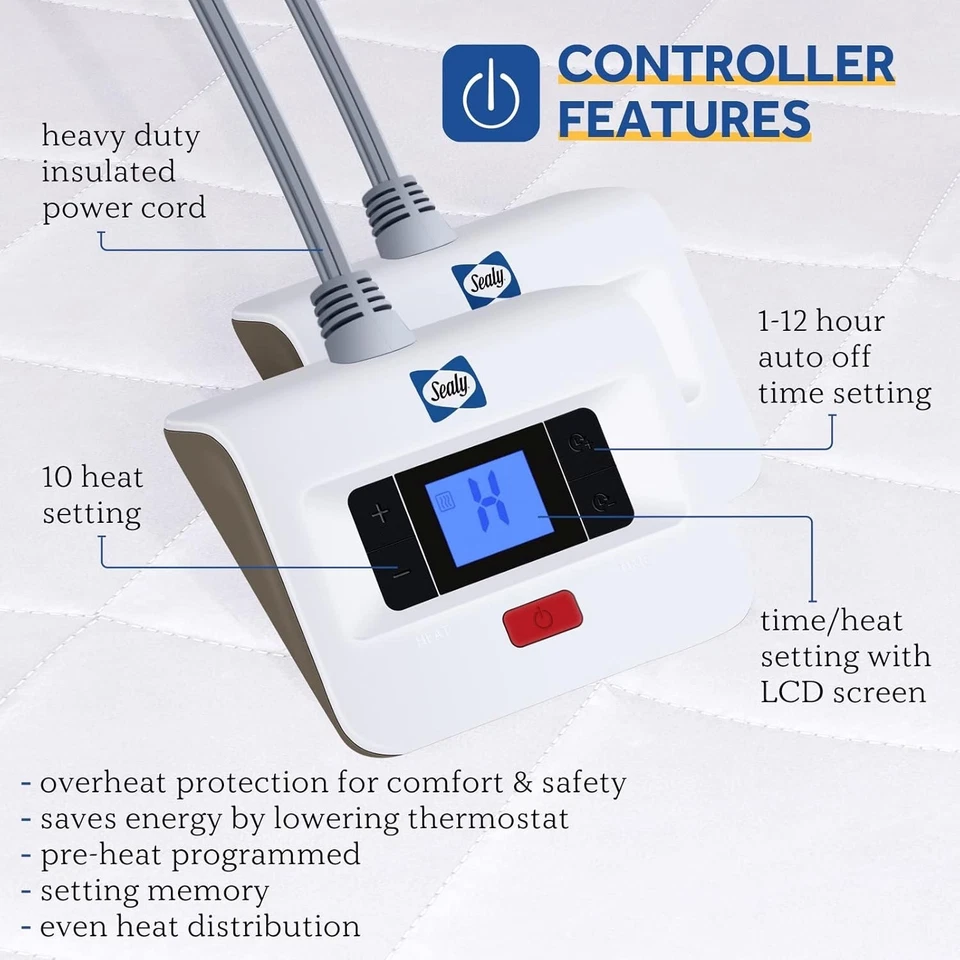 Funda Colchón Calefacción Sealy Queen - Almohadilla Eléctrica Acolchada de Lujo, Bolsillo Profundo 17" Foto 2 de 4