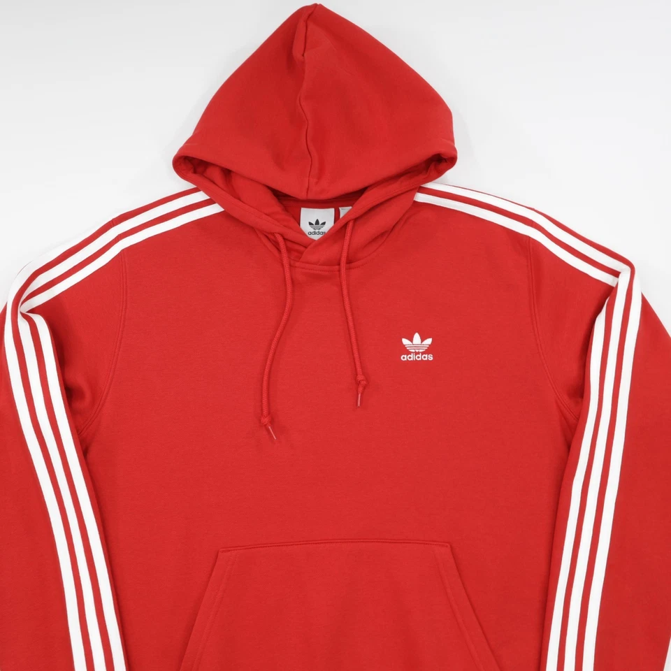 Adidas Originales Para Hombre Bolsillo Adicolor Clásicos 3 Rayas Polar Sudadera con Capucha Roja XL Foto 2 de 4