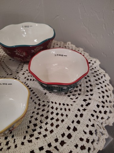 The Pioneer Woman Nesting Measuring Bowl Set 4 piece Fall Flowers Stoneware - Picture 5 of 12