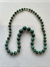 Malachite Stone Bead Graduated  Necklace Vintage with Brass Clasp