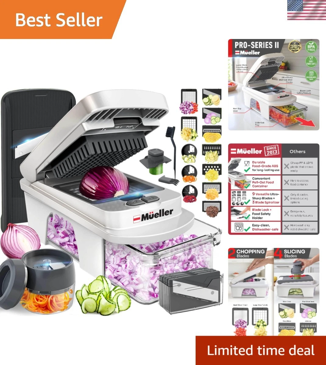 Compact 12-Blade Vegetable Slicer & Spiralizer with Container - Dishwasher Safe