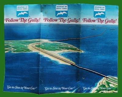 CHESAPEAKE BAY BRIDGE TUNNEL VIRGINIA TOURISM ADVERTISING BROCHURE 1973 VINTAGE