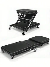 36" 2-in-1 Z Creeper Seat with 6 Swivel Casters, 300lbs Foldable Rolling Garage