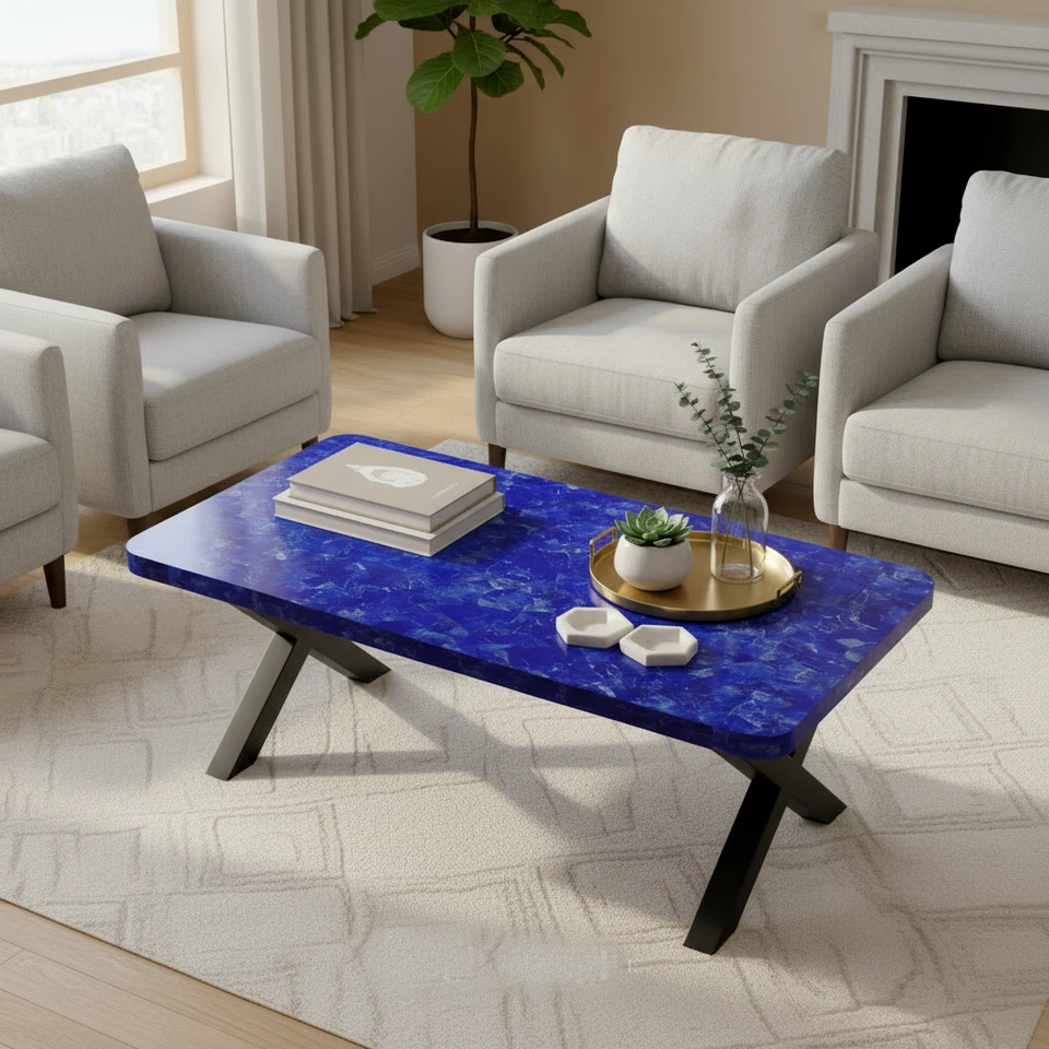 Luxury Lapis Lazuli Stone Dining Table Top – Royal Blue Gemstone Center Table - Image 2 of 3