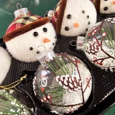 Winter Wonder Lane Glass Christmas Ornaments - Snowman & Pine Cone Set