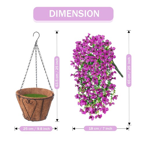 Artificial Hanging Flowers Plants with Basket for Outdoors, Realistic Faux Si... - Picture 4 of 7