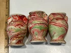 3 Matching Pieces Roadside Tourist/Souvenir Pottery- Red/Green Swirl-Niloak?