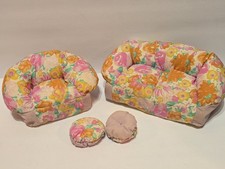 Mobile bambola Barbie vintage 1994 Toymax multicolore floreale divano poltrona e 2 cuscini