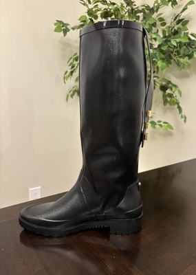 Stuart Weitzman Black Griffin Rain Boots Gold Tone Studs Women's Size 7