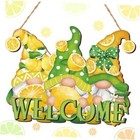 Summer Lemon Welcome Wood Door Hanger 15 Inch Large Wooden Lemon Gnomes Sign